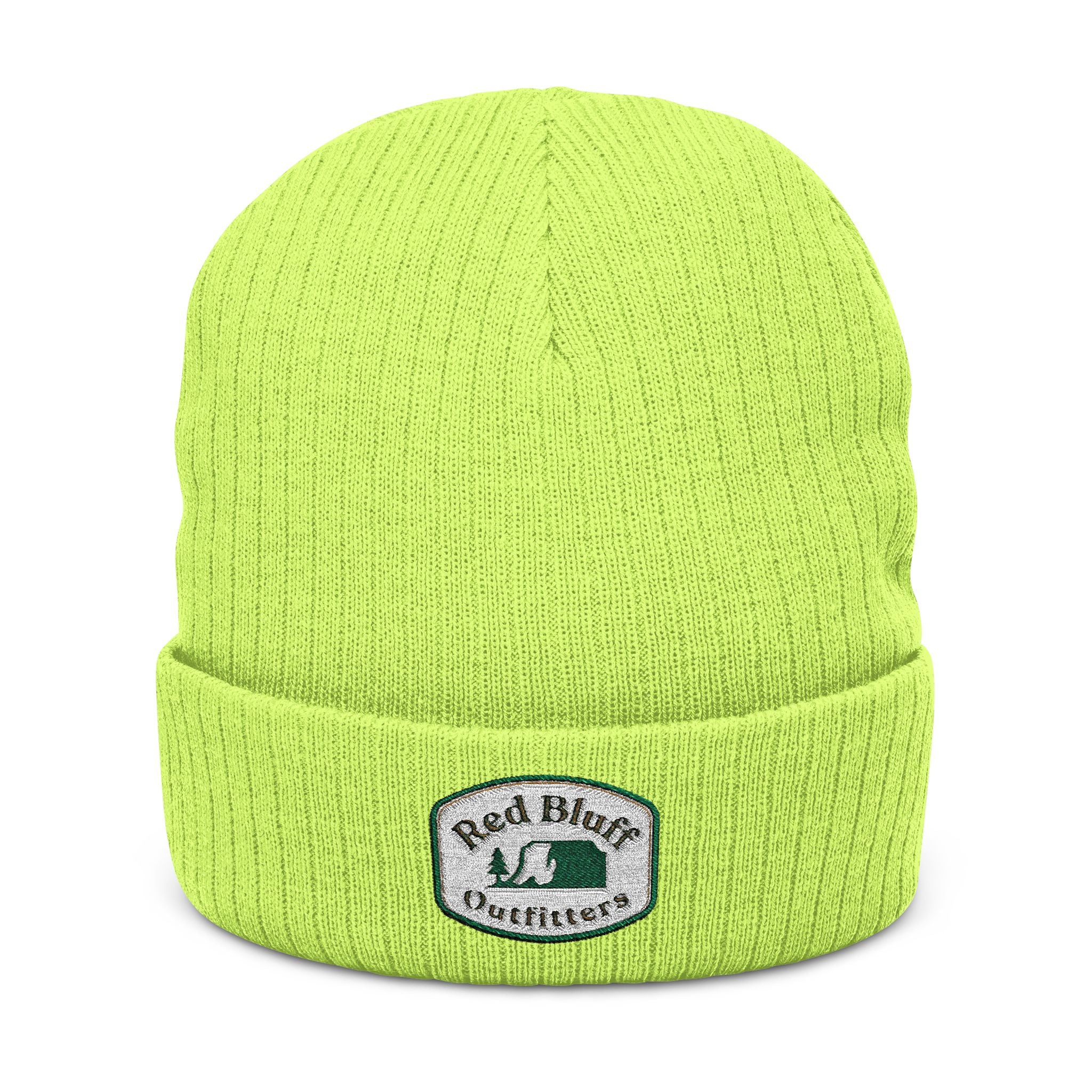 Embroidered Ribbed Knit Beanie — 'Red Bluff Outfitters' Patch Winter Hat