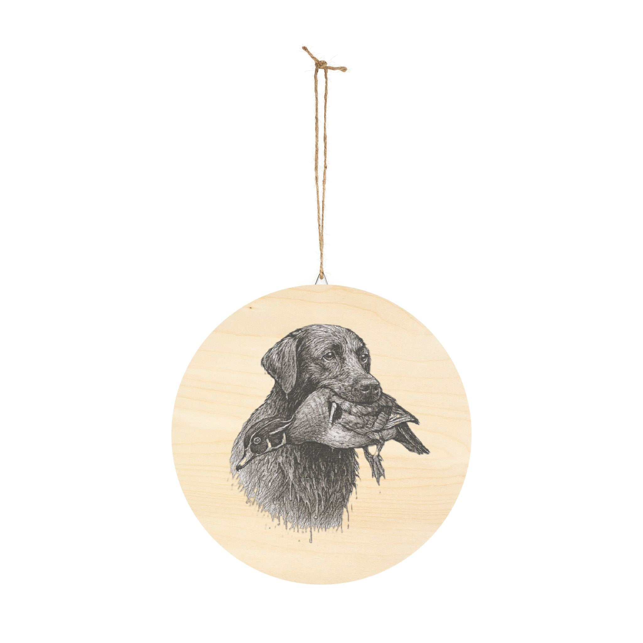 Round Wood Sign – Duck Retriever Dog Portrait Wall Art