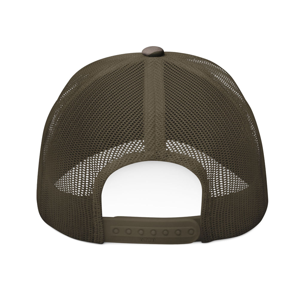 Camo Trucker Hat — Embroidered 'Red Bluff Outfitters' Patch, Breathable Mesh Cap for Outdoors & Hunting