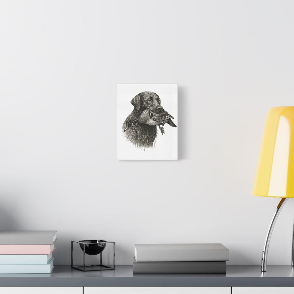 Retriever with Duck Canvas Print — Hunting Dog Wall Art, Rustic Wildlife Decor
