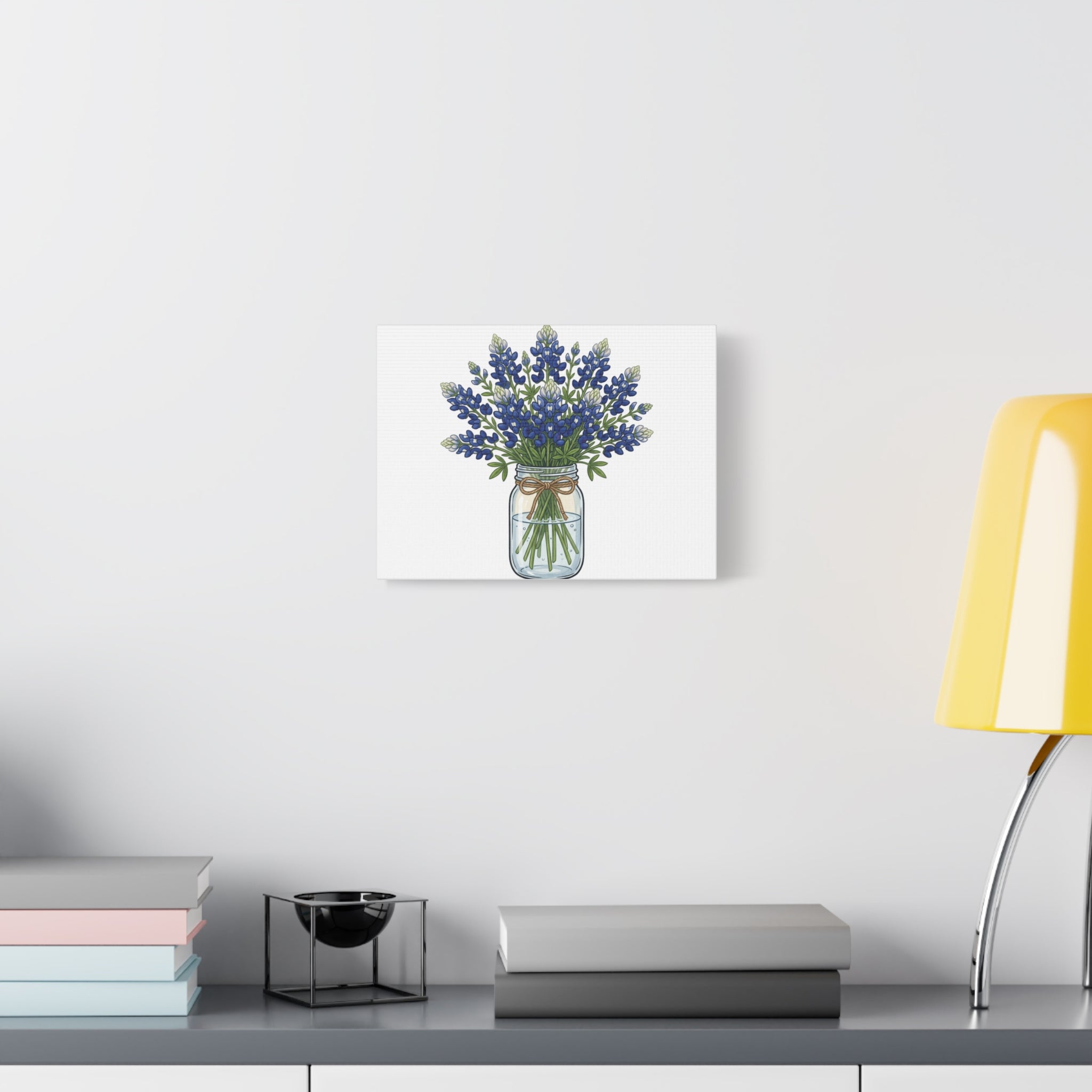 Bluebonnet Mason Jar Canvas Print — Rustic Floral Wall Art