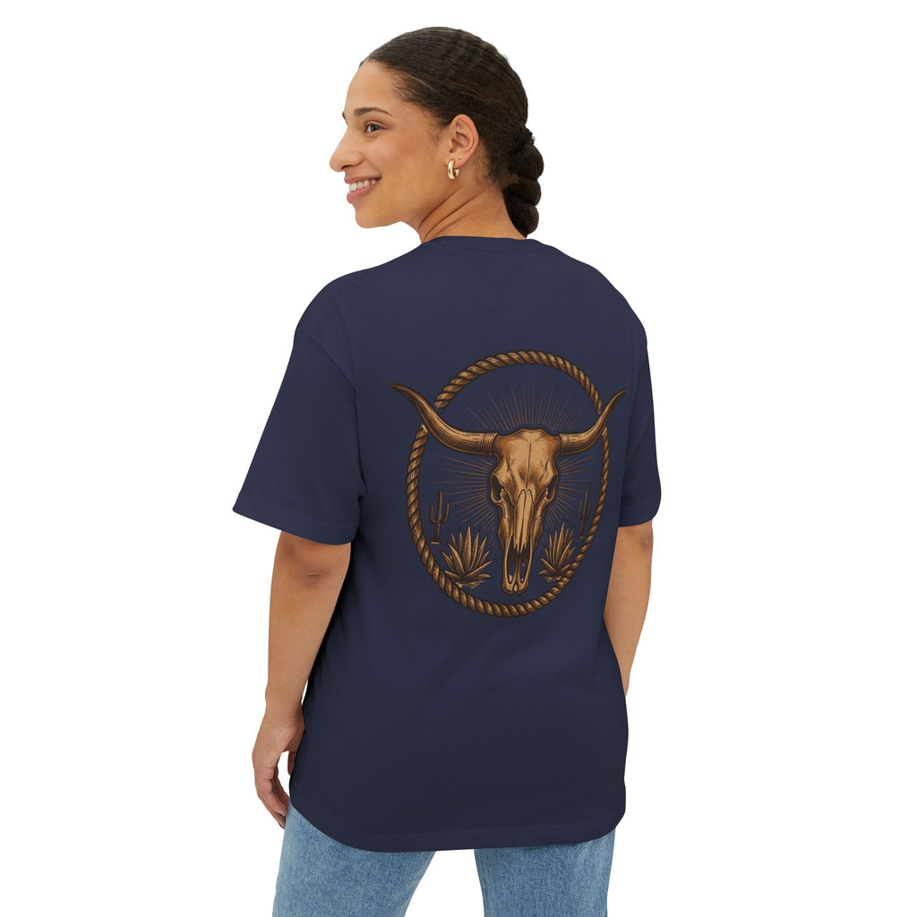 Longhorn Skull Texas Tee — Western Cowboy Oversized Boxy Shirt