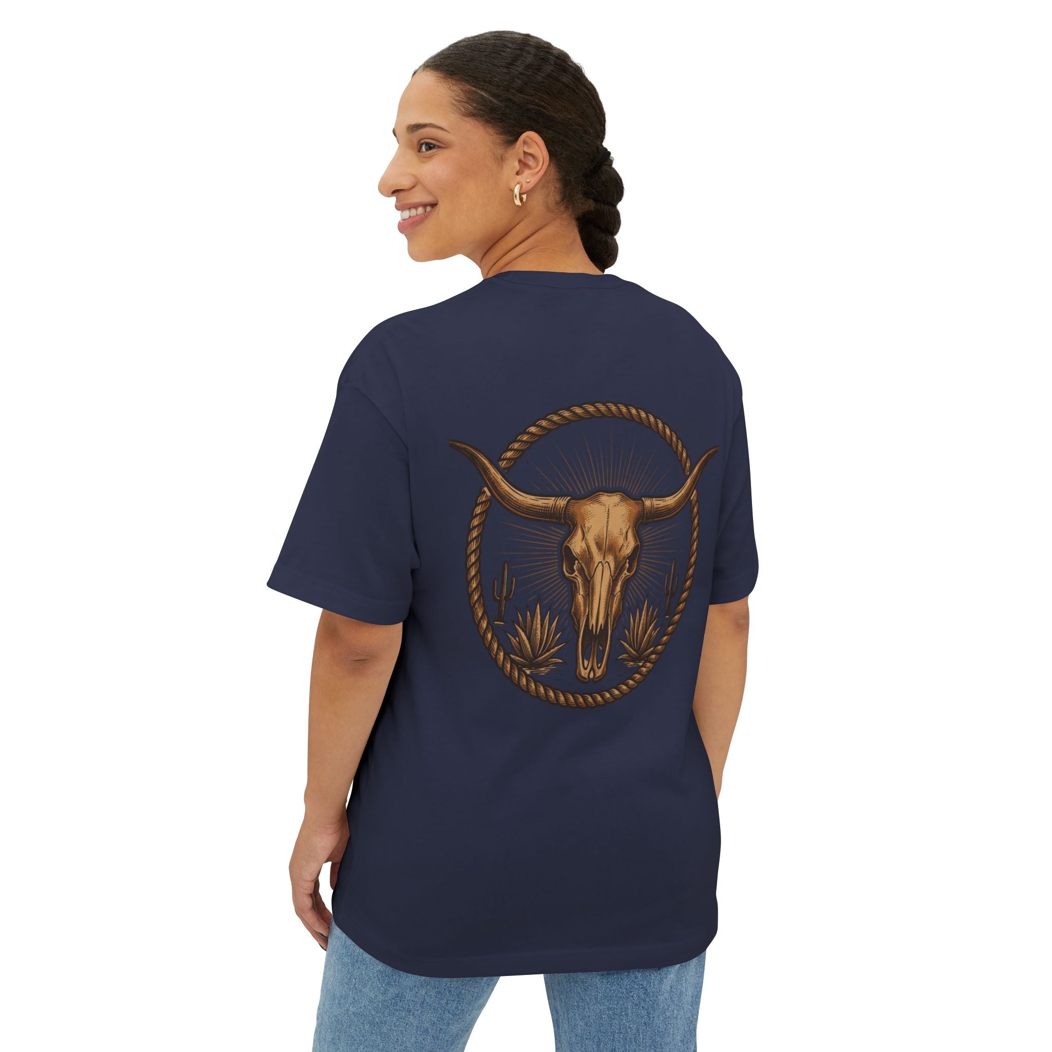 Longhorn Skull Texas Tee — Western Cowboy Oversized Boxy Shirt
