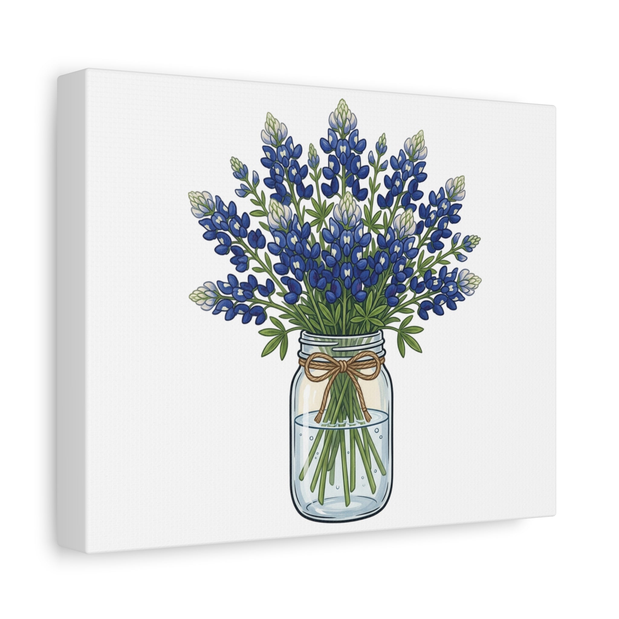 Bluebonnet Mason Jar Canvas Print — Rustic Floral Wall Art