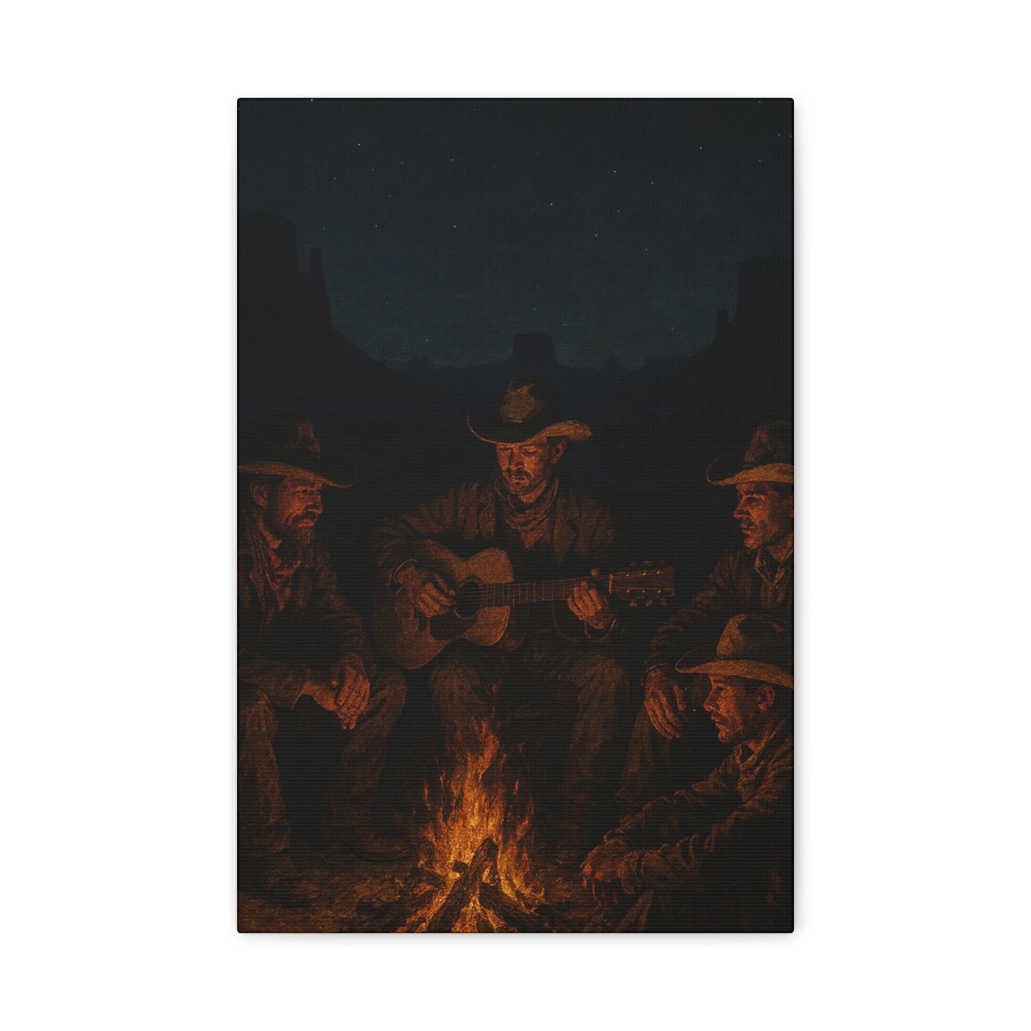 Western Campfire Wall Art — Rustic Cowboy Scene
