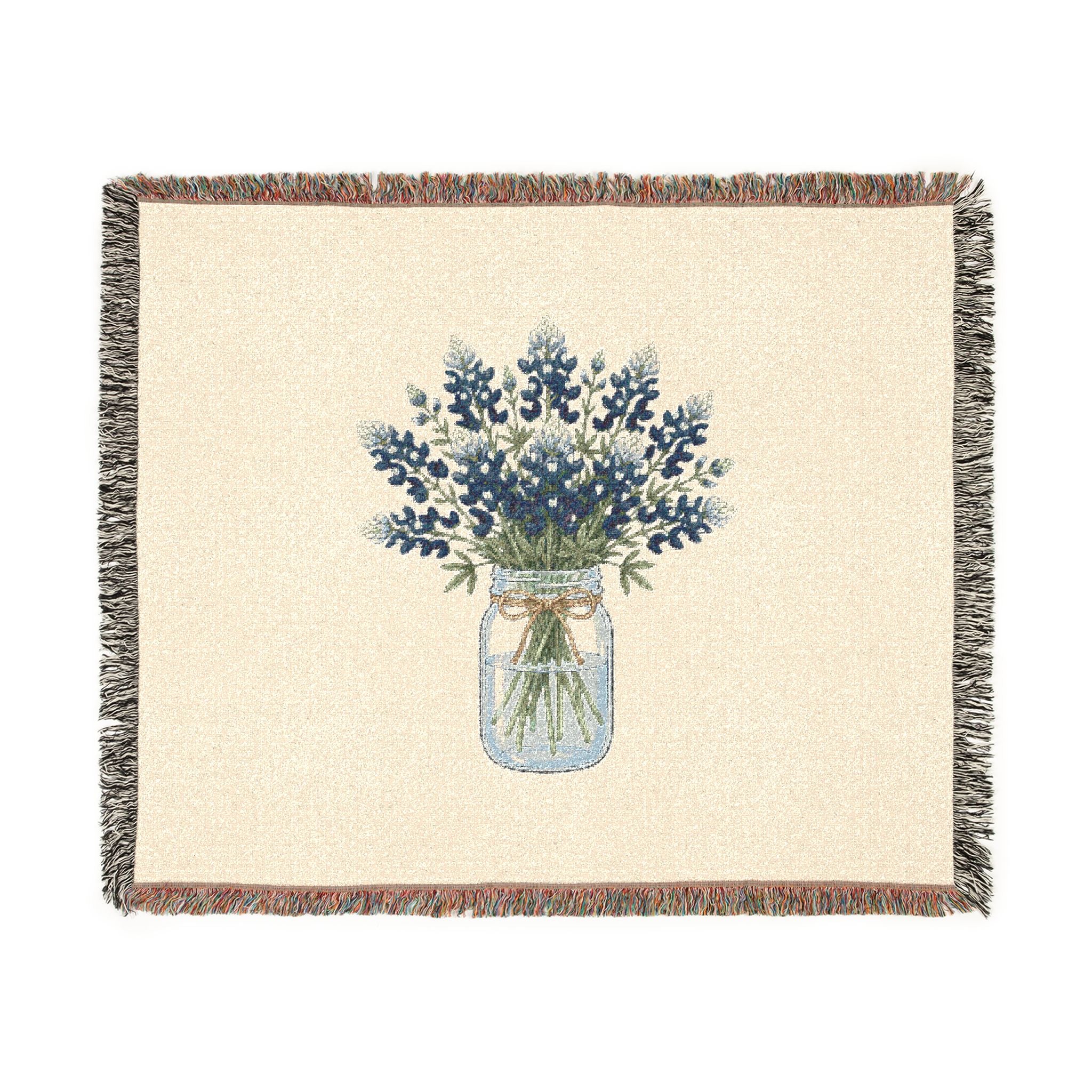 Mason Jar Wildflower Woven Blanket — Cozy Floral Throw for Living Room & Farmhouse Decor