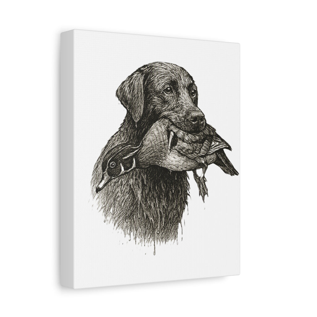 Retriever with Duck Canvas Print — Hunting Dog Wall Art, Rustic Wildlife Decor