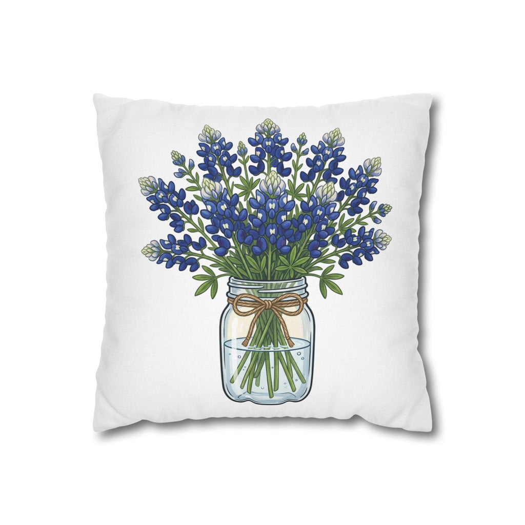 Bluebonnet Bouquet Pillowcase — Mason Jar Floral Decorative Throw Pillow