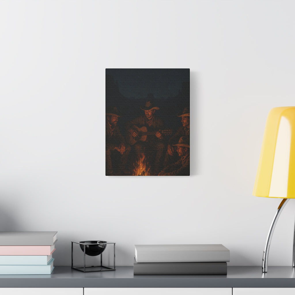 Western Campfire Wall Art — Rustic Cowboy Scene