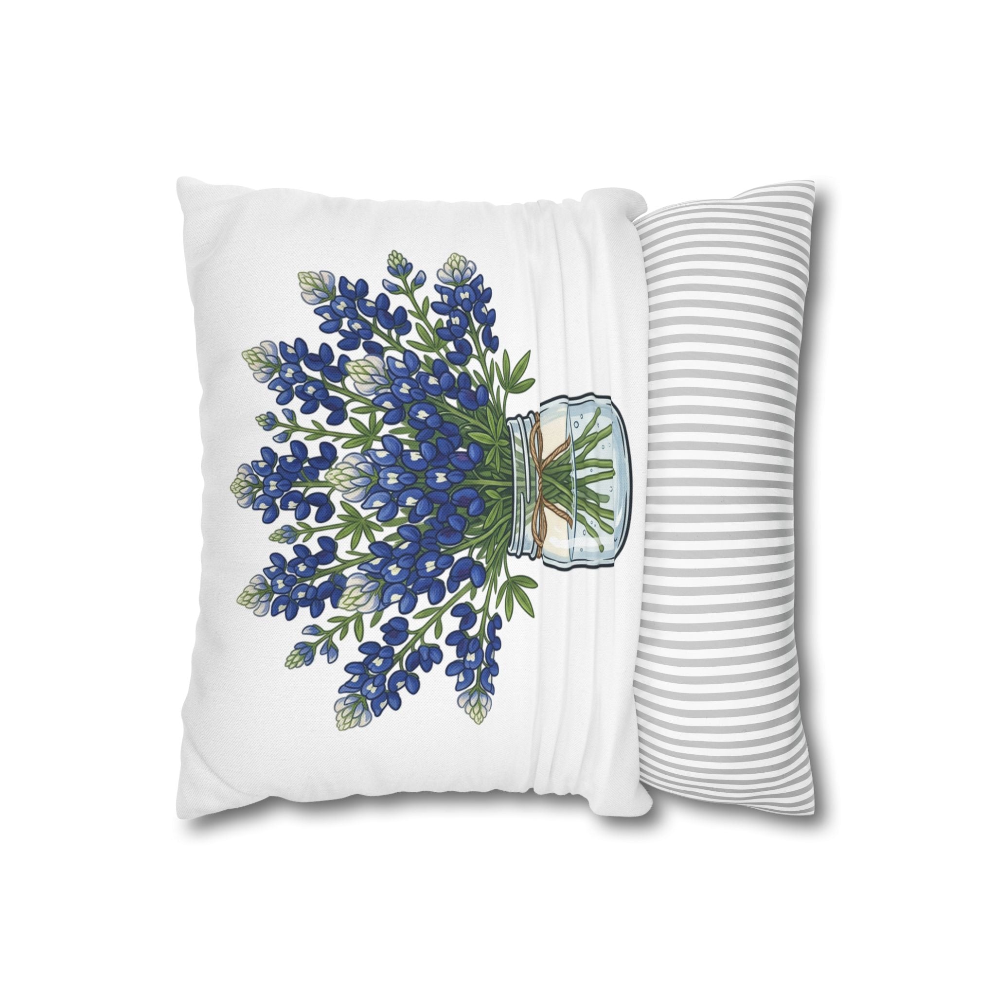 Bluebonnet Bouquet Pillowcase — Mason Jar Floral Decorative Throw Pillow
