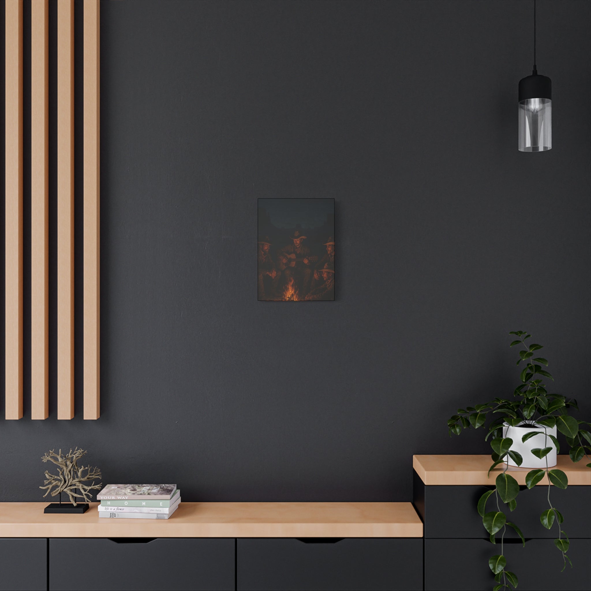 Western Campfire Wall Art — Rustic Cowboy Scene