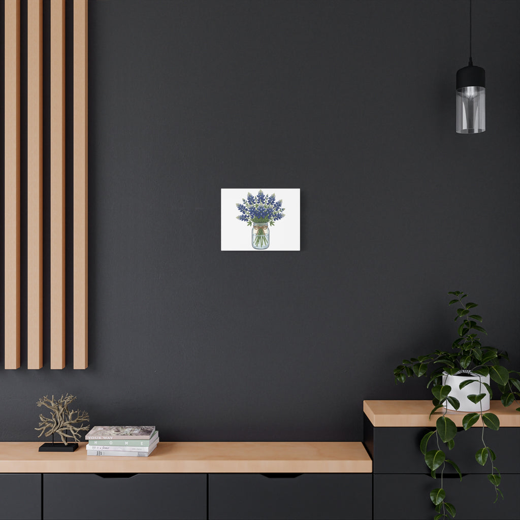 Bluebonnet Mason Jar Canvas Print — Rustic Floral Wall Art