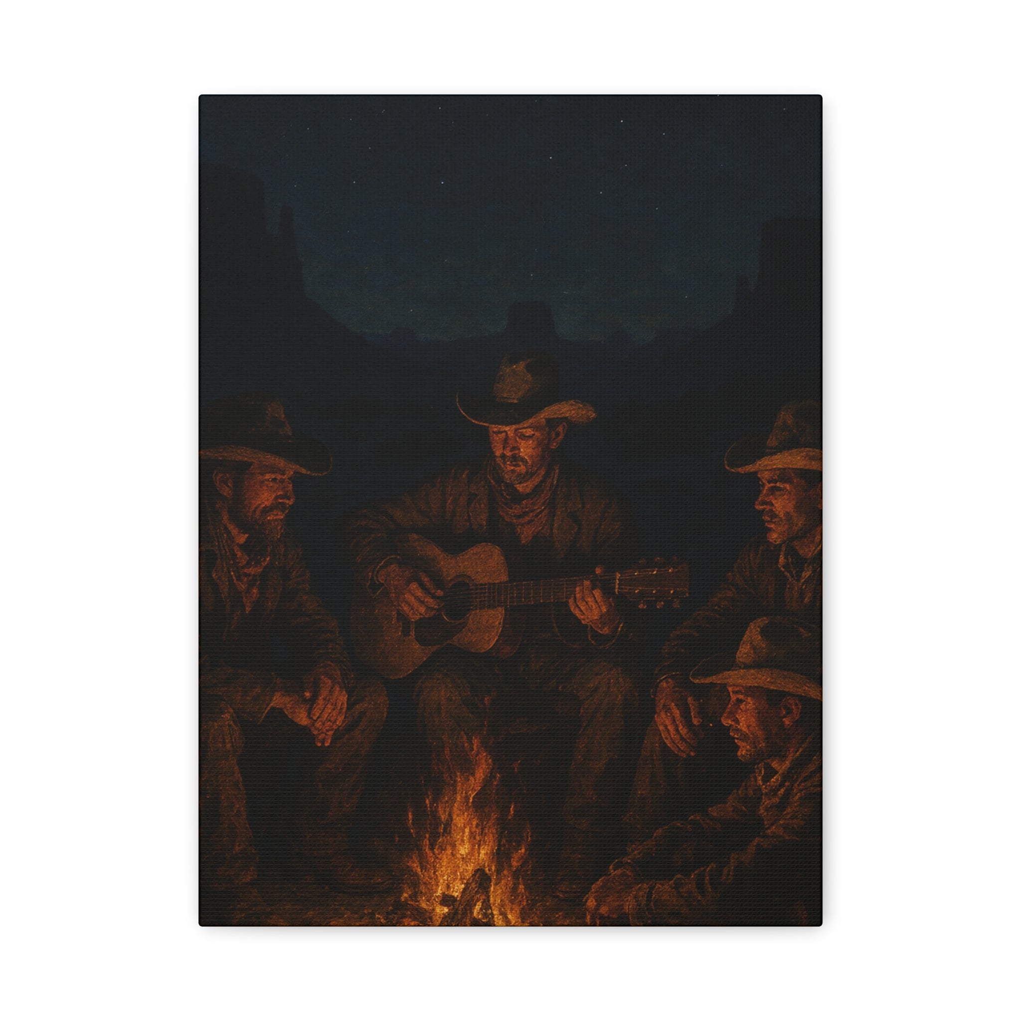 Western Campfire Wall Art — Rustic Cowboy Scene