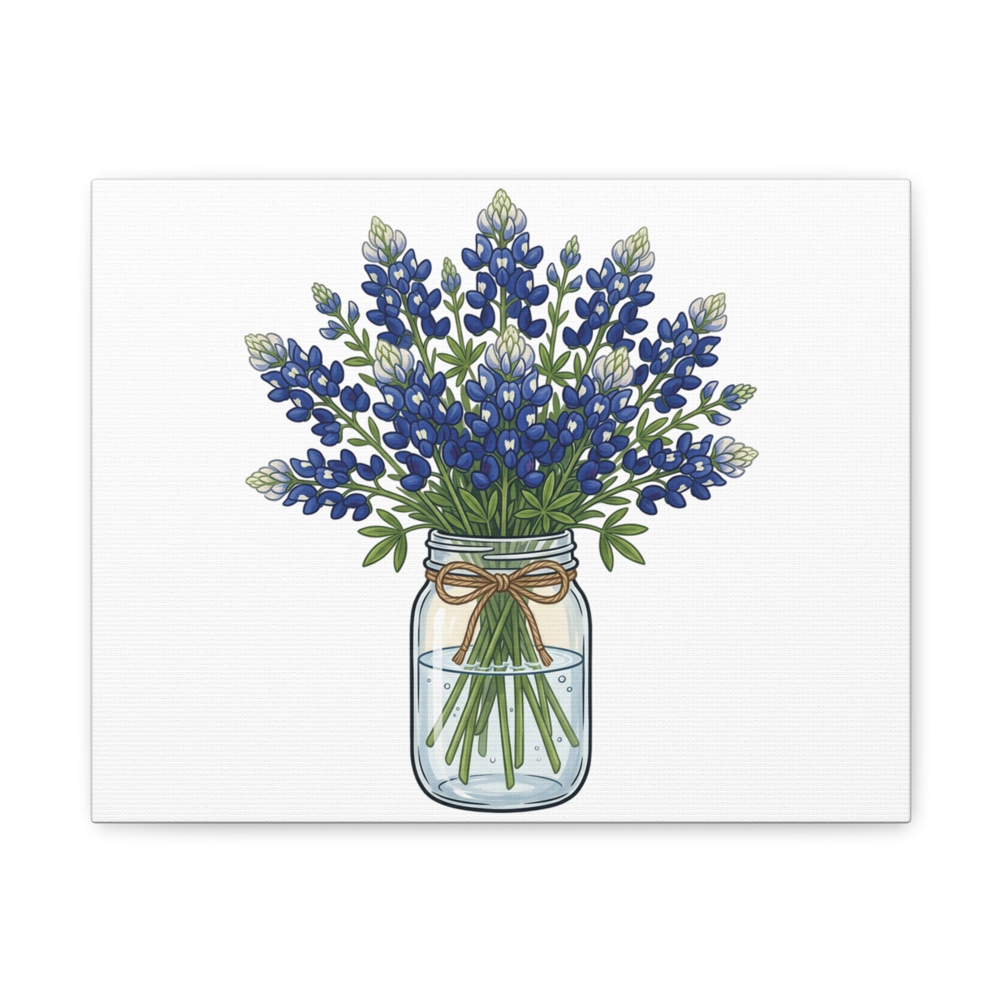 Bluebonnet Mason Jar Canvas Print — Rustic Floral Wall Art