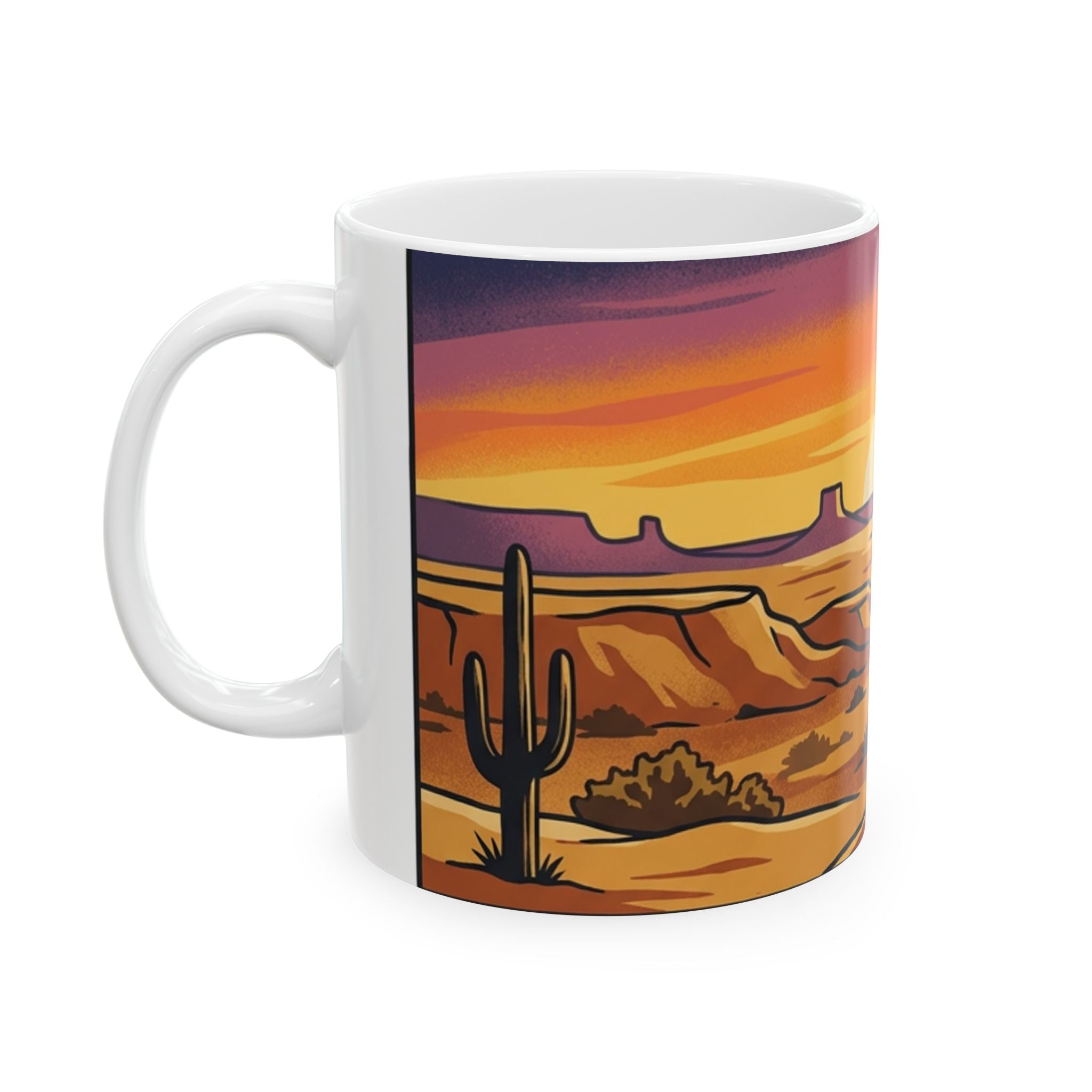 Desert Sunset Ceramic Mug – Southwestern Cactus Landscape Coffee Cup (11oz & 15oz)