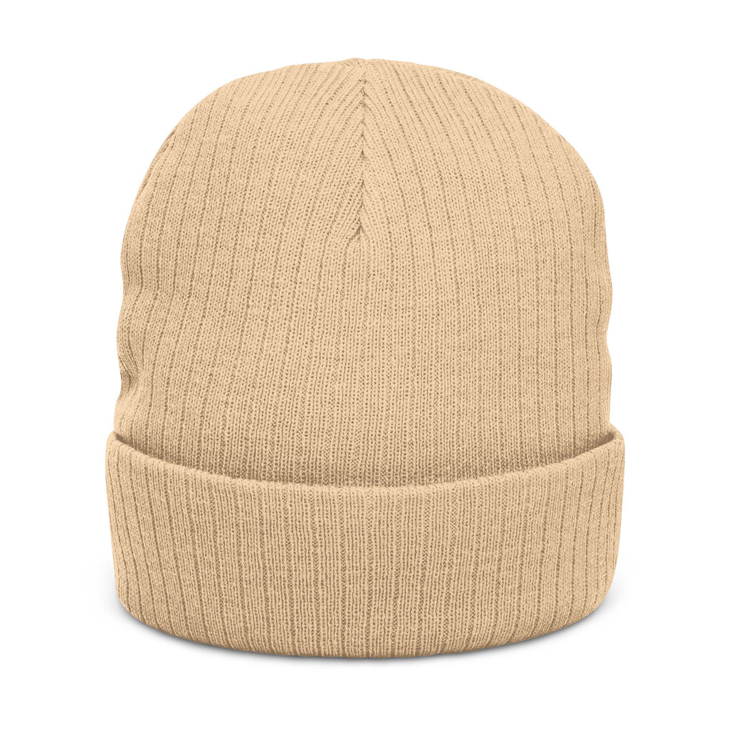 Embroidered Ribbed Knit Beanie — 'Red Bluff Outfitters' Patch Winter Hat