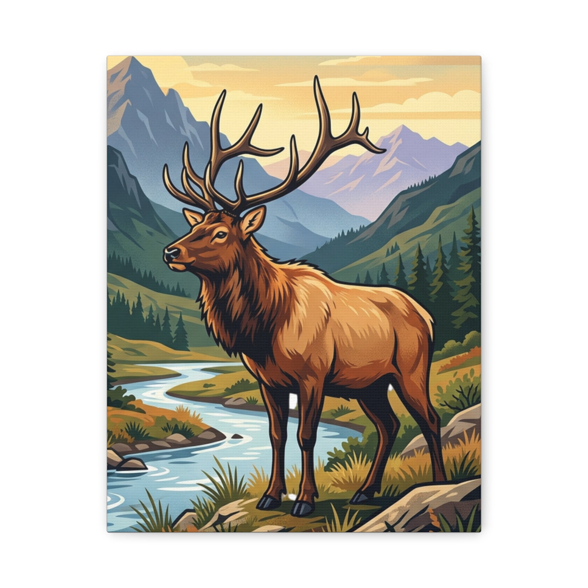 Majestic Elk Mountain Canvas Print — Rustic Wilderness Wall Art