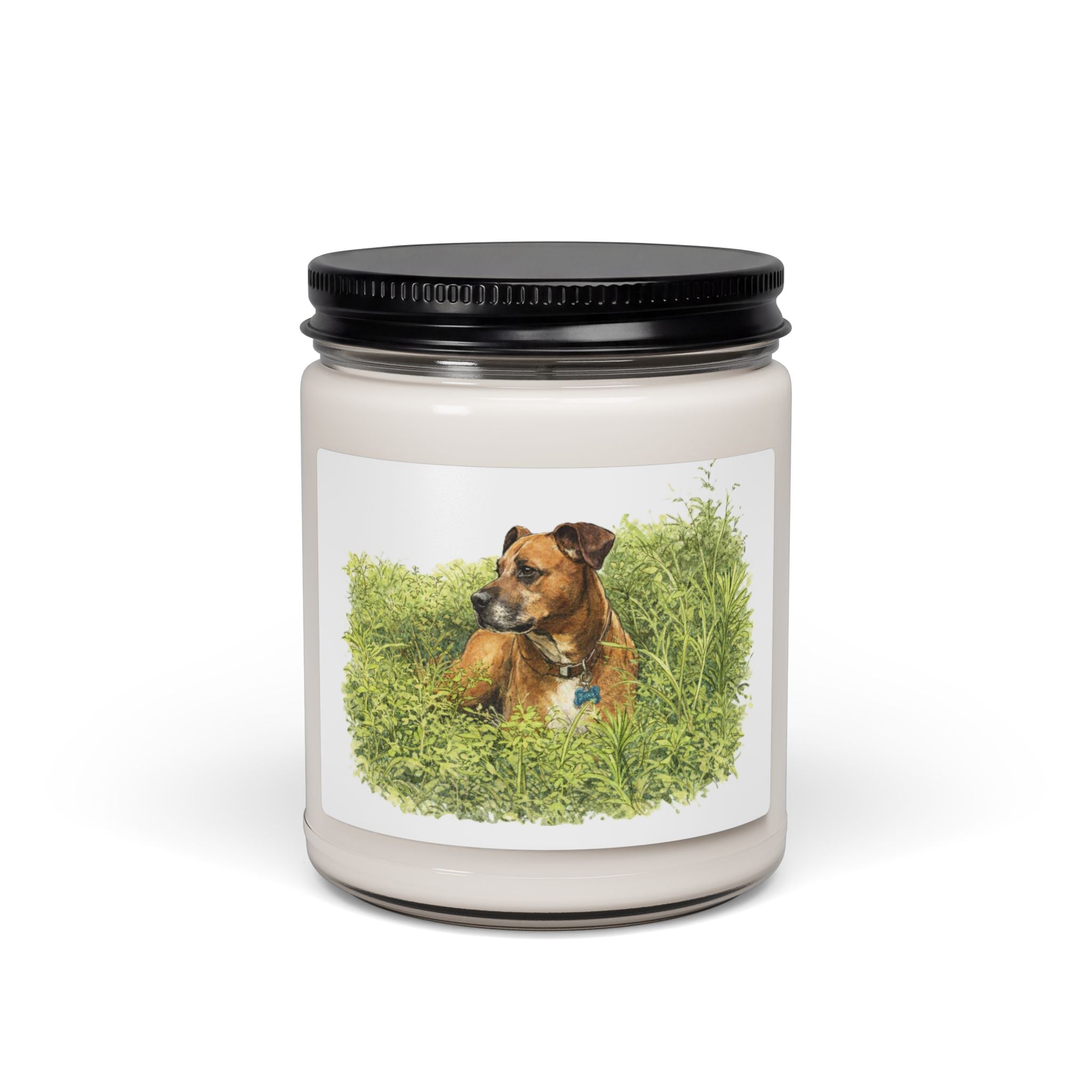 Dog Soy Candle – 9oz Scented Jar with Relaxing Meadow Design
