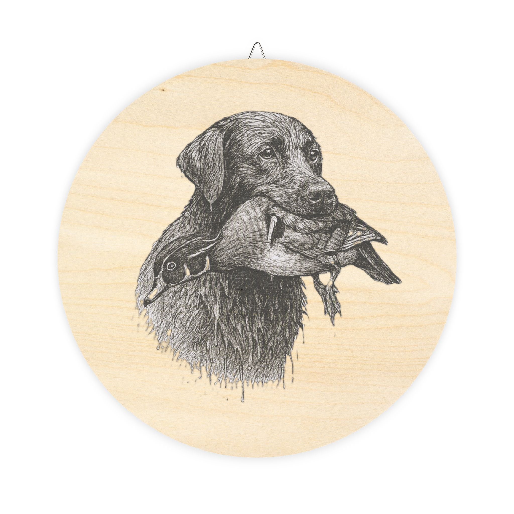 Round Wood Sign – Duck Retriever Dog Portrait Wall Art