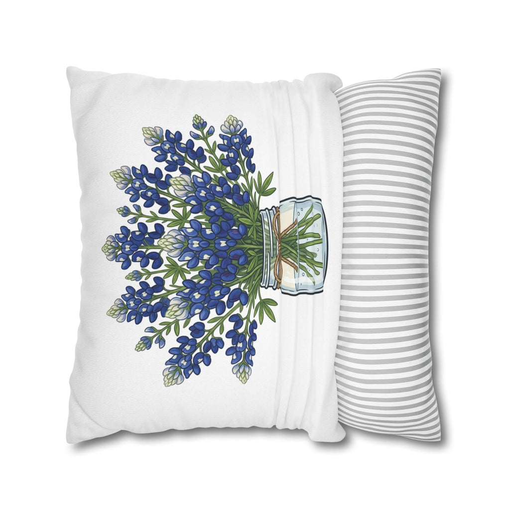Bluebonnet Bouquet Pillowcase — Mason Jar Floral Decorative Throw Pillow