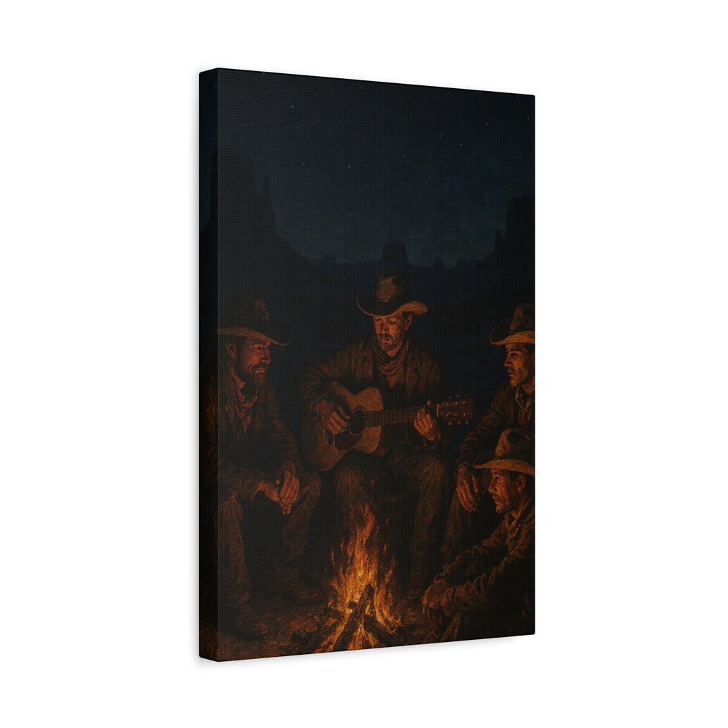 Western Campfire Wall Art — Rustic Cowboy Scene