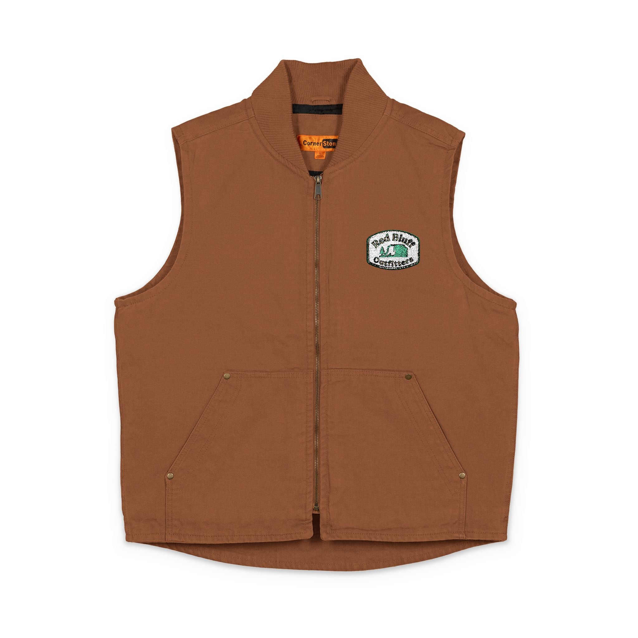 Washed Duck Cloth Work Vest — Embroidered Chest Patch