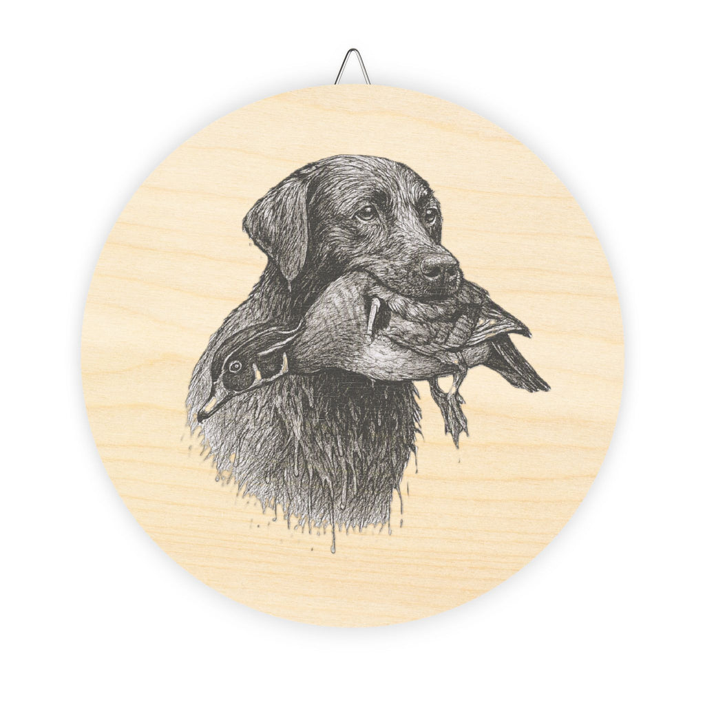 Round Wood Sign – Duck Retriever Dog Portrait Wall Art