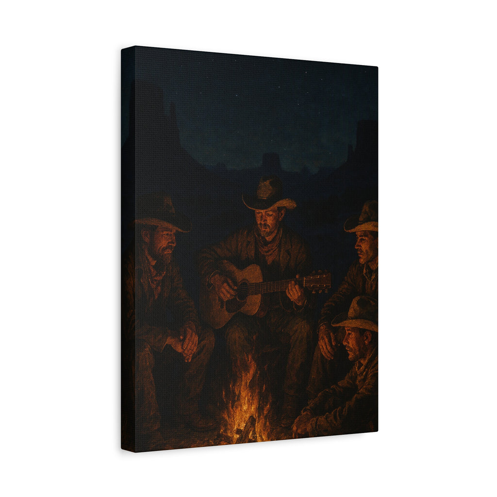 Western Campfire Wall Art — Rustic Cowboy Scene