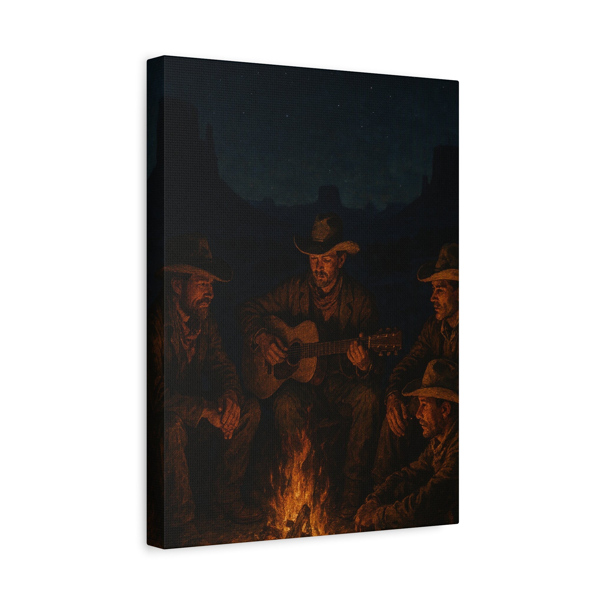 Western Campfire Wall Art — Rustic Cowboy Scene