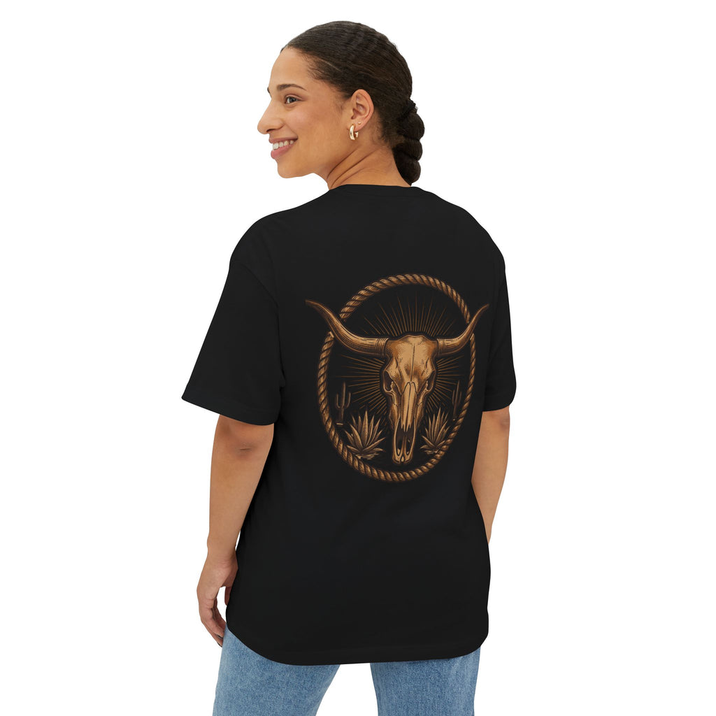 Longhorn Skull Texas Tee — Western Cowboy Oversized Boxy Shirt
