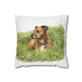 Dog Photo Throw Pillow — Brown Dog in Grass Spun Polyester Square Pillowcase