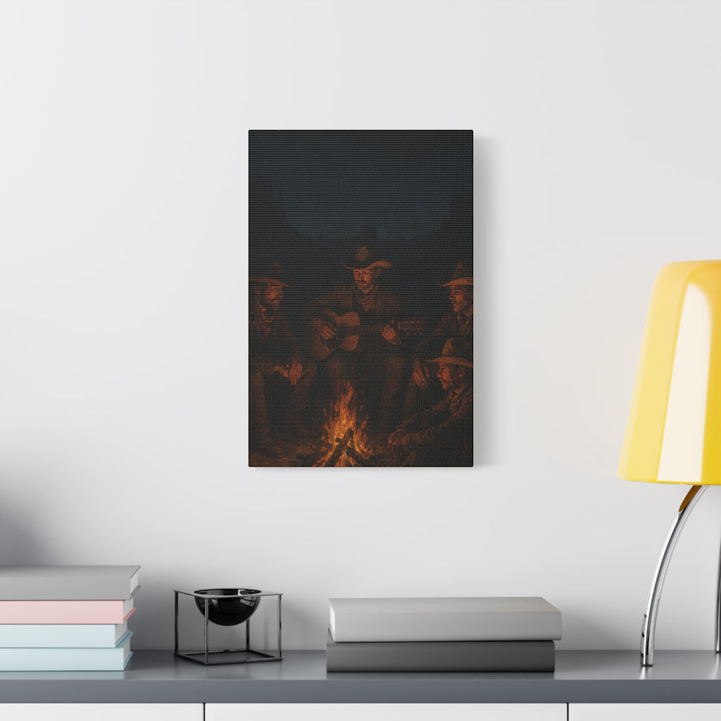 Western Campfire Wall Art — Rustic Cowboy Scene