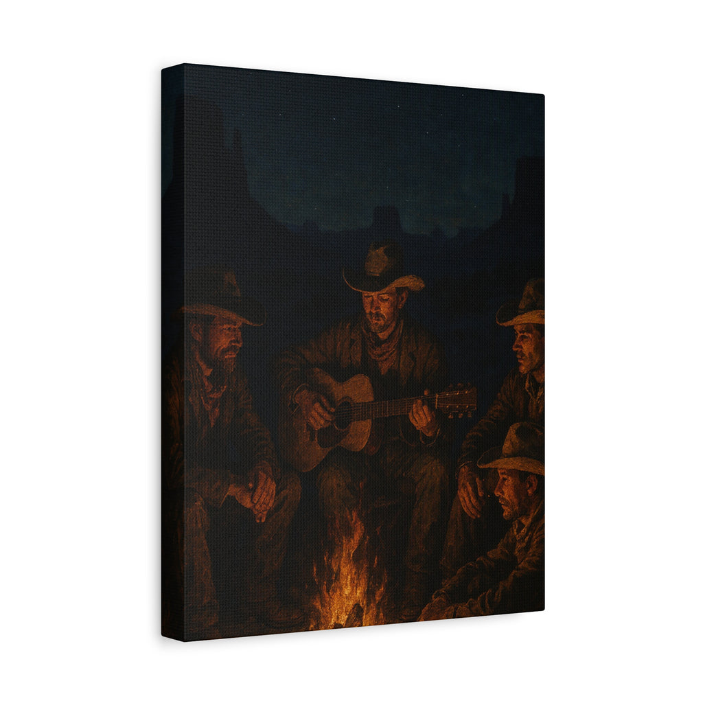 Western Campfire Wall Art — Rustic Cowboy Scene