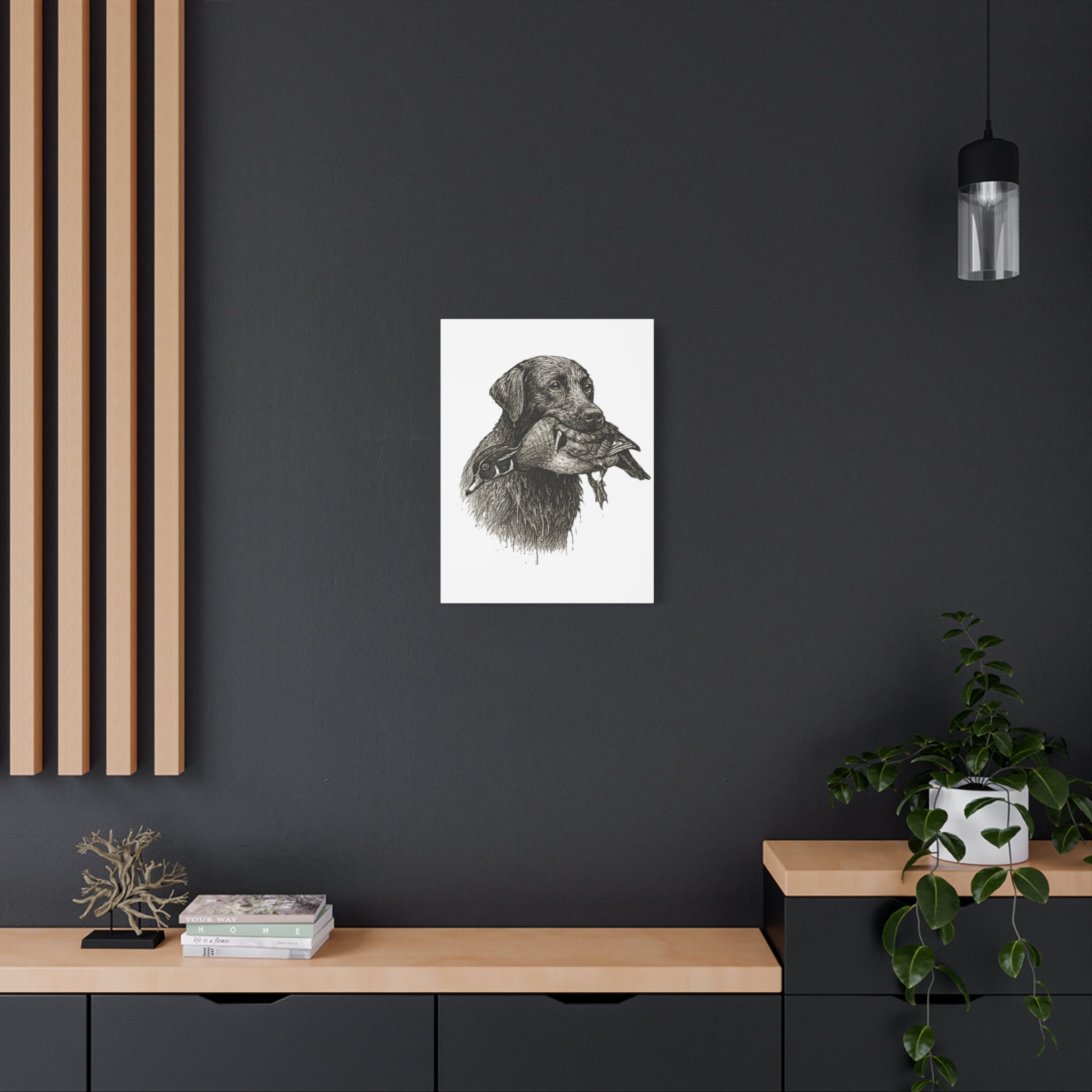 Retriever with Duck Canvas Print — Hunting Dog Wall Art, Rustic Wildlife Decor