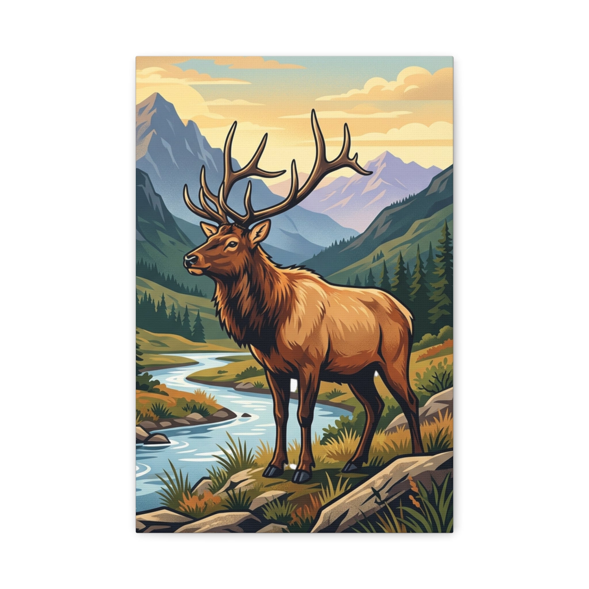 Majestic Elk Mountain Canvas Print — Rustic Wilderness Wall Art