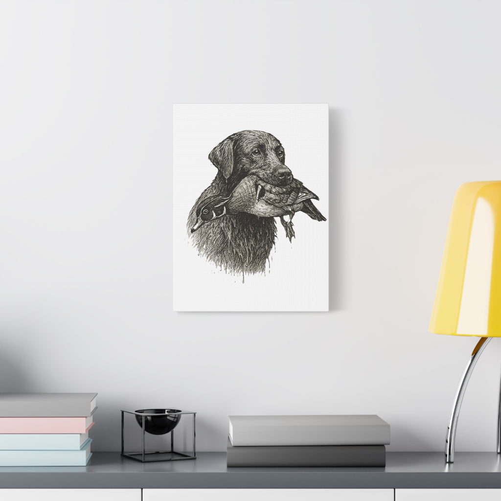 Retriever with Duck Canvas Print — Hunting Dog Wall Art, Rustic Wildlife Decor