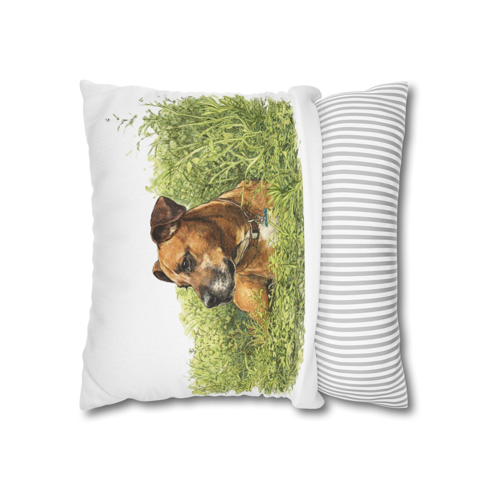 Dog Photo Throw Pillow — Brown Dog in Grass Spun Polyester Square Pillowcase