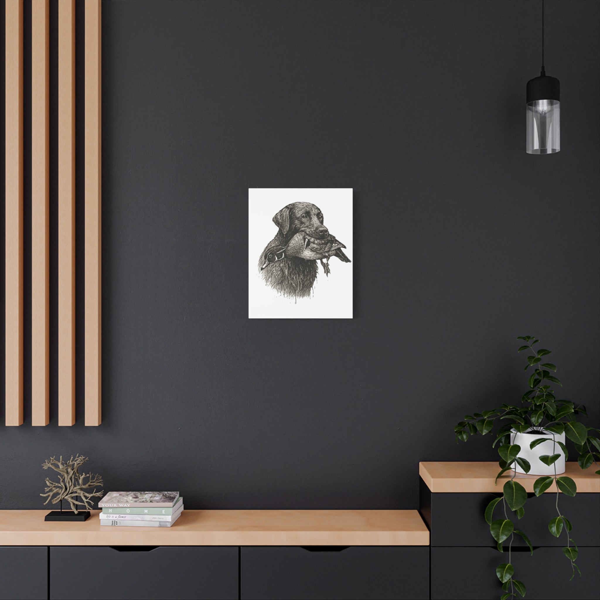 Retriever with Duck Canvas Print — Hunting Dog Wall Art, Rustic Wildlife Decor