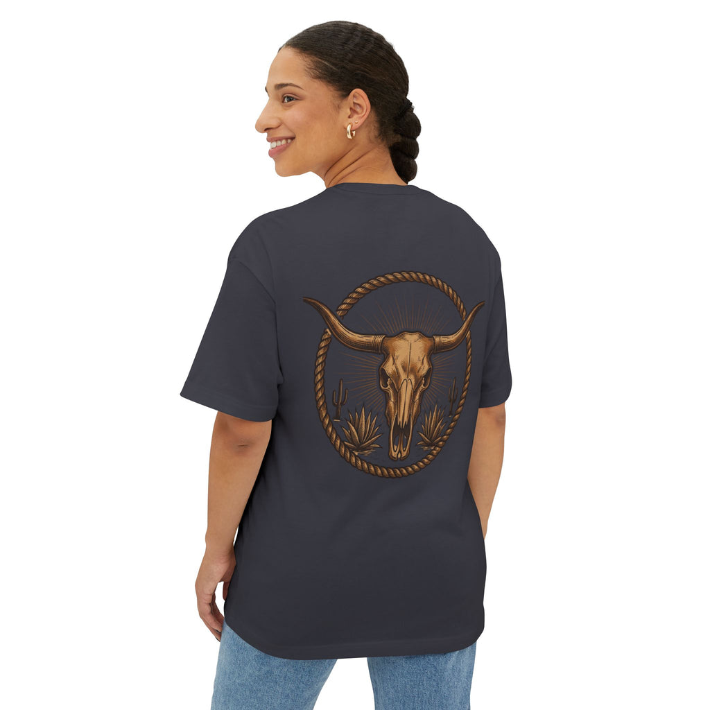Longhorn Skull Texas Tee — Western Cowboy Oversized Boxy Shirt