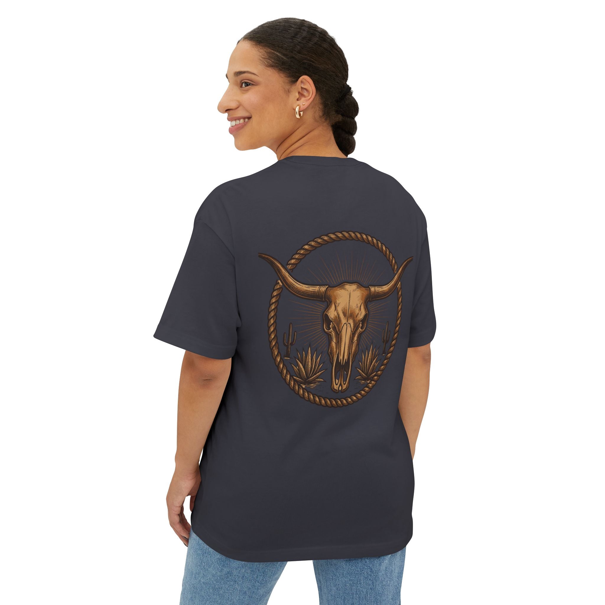 Longhorn Skull Texas Tee — Western Cowboy Oversized Boxy Shirt