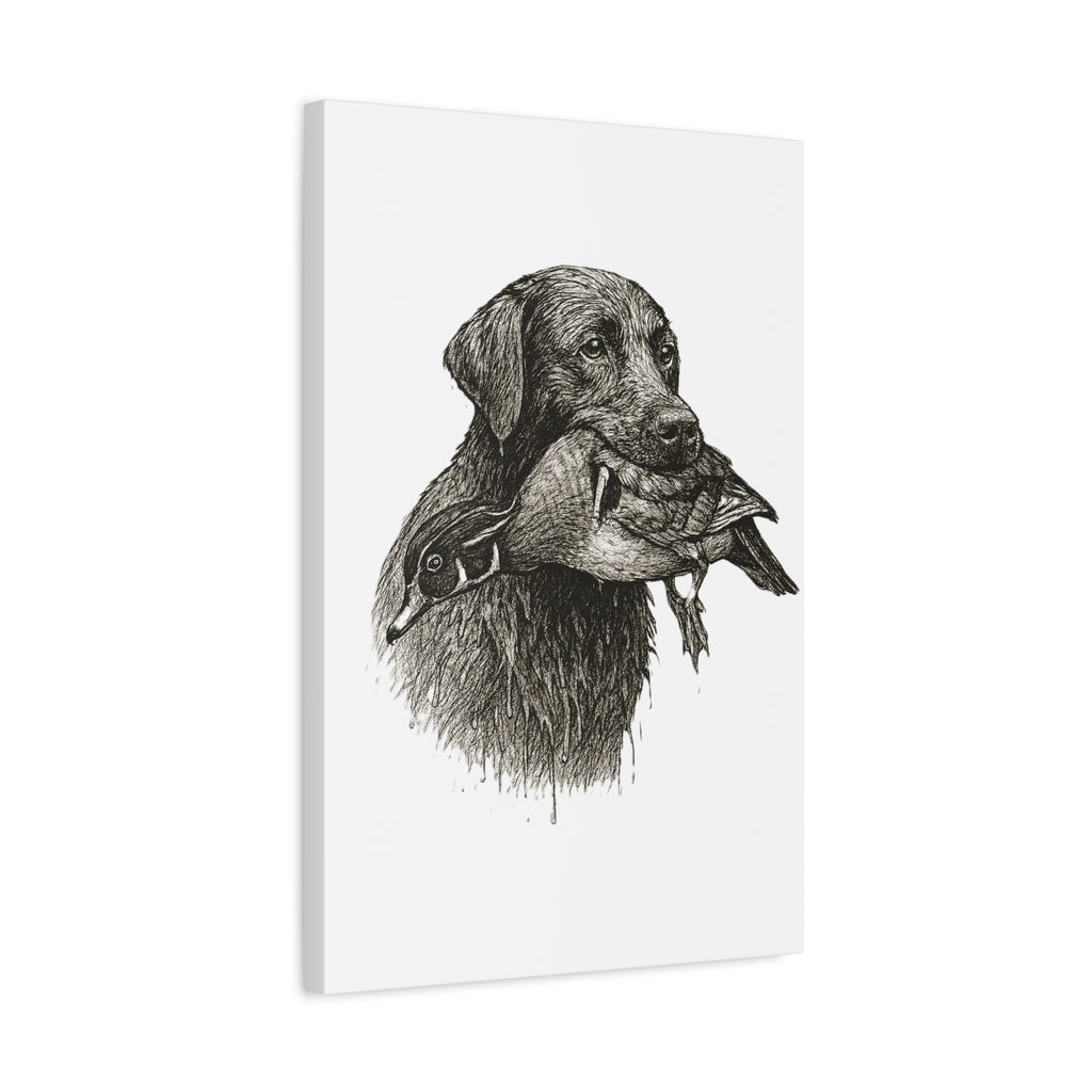 Retriever with Duck Canvas Print — Hunting Dog Wall Art, Rustic Wildlife Decor