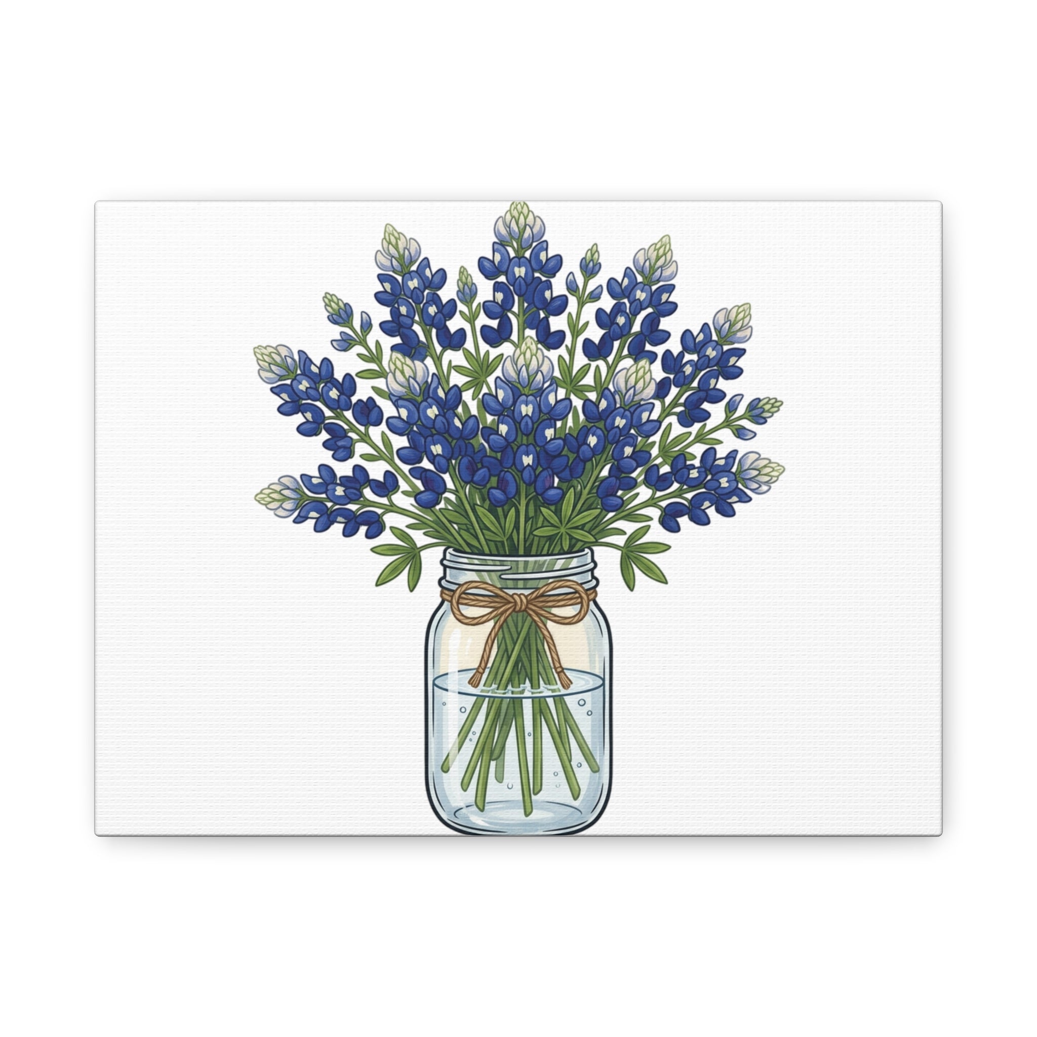 Bluebonnet Mason Jar Canvas Print — Rustic Floral Wall Art