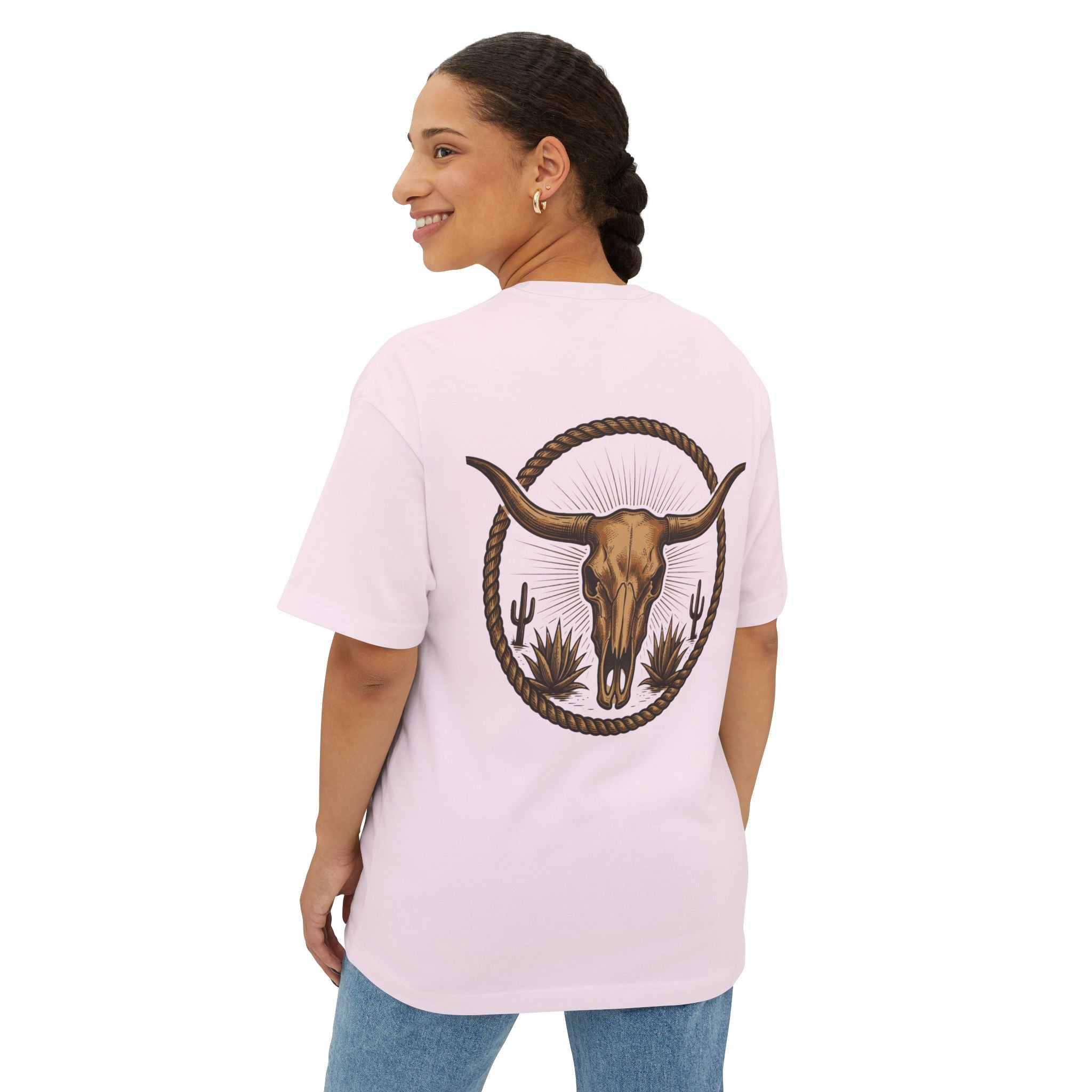 Longhorn Skull Texas Tee — Western Cowboy Oversized Boxy Shirt