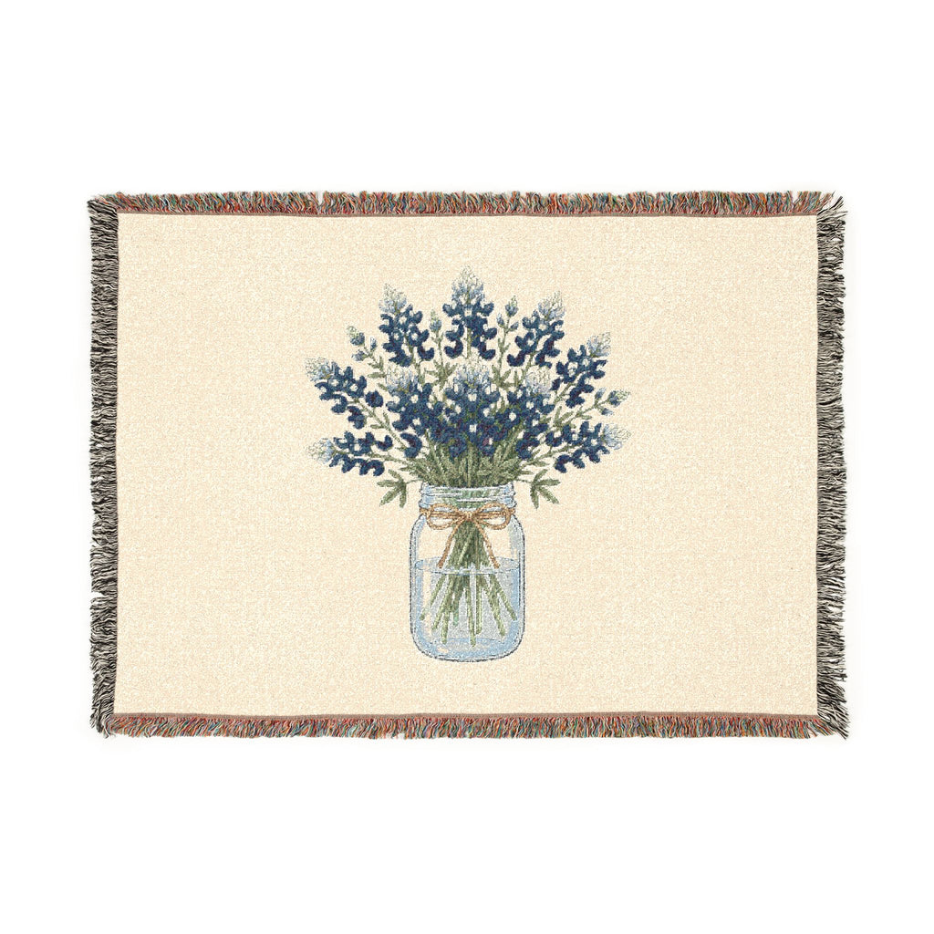Mason Jar Wildflower Woven Blanket — Cozy Floral Throw for Living Room & Farmhouse Decor