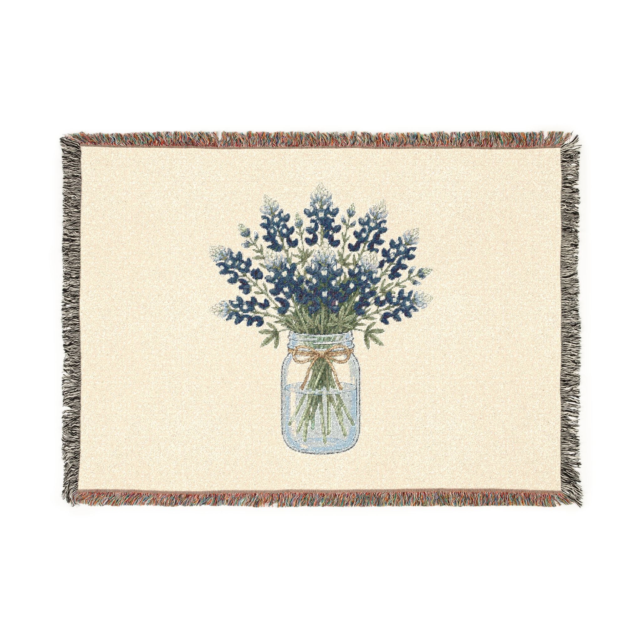 Mason Jar Wildflower Woven Blanket — Cozy Floral Throw for Living Room & Farmhouse Decor