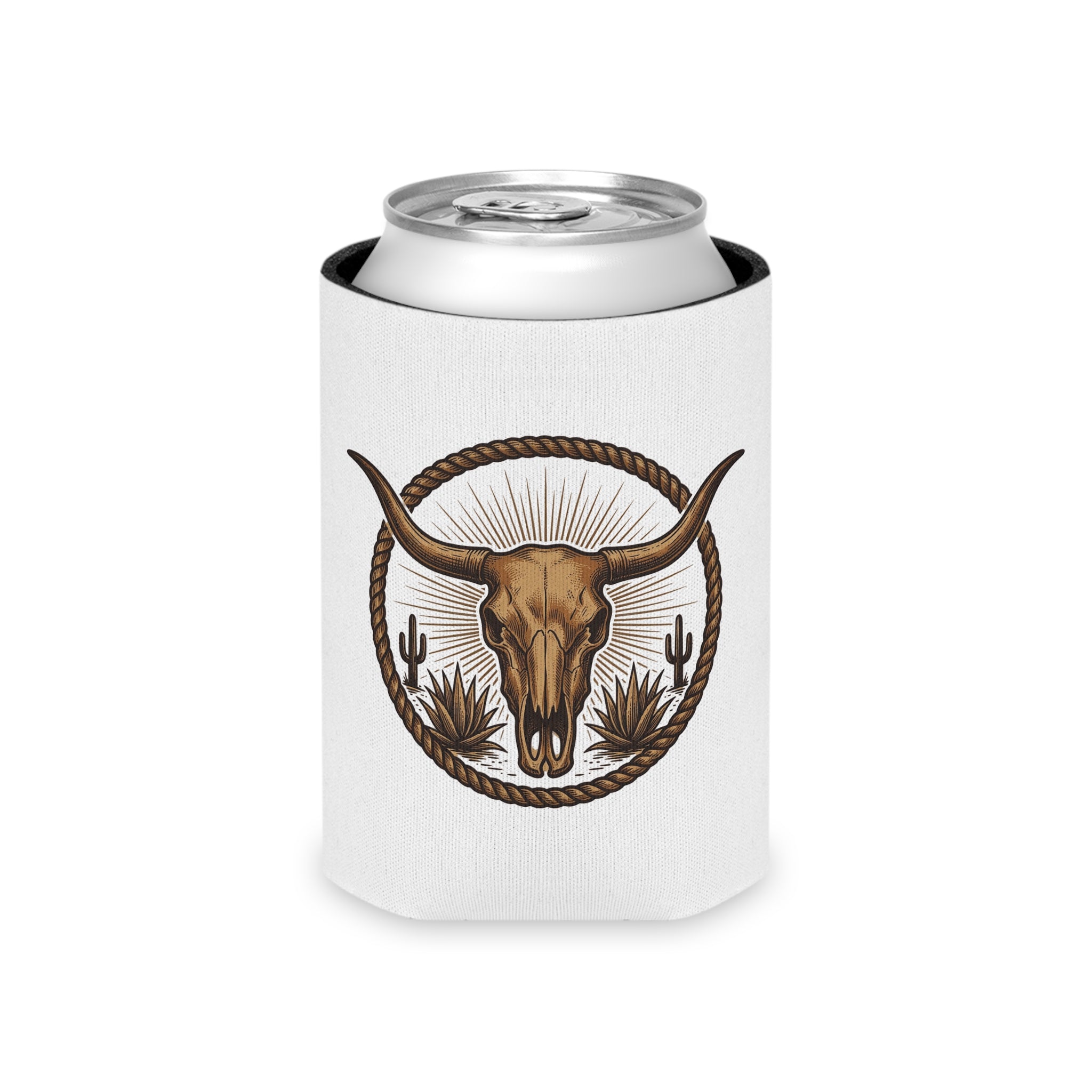 Western Longhorn Can Cooler – Desert Skull Rope Design