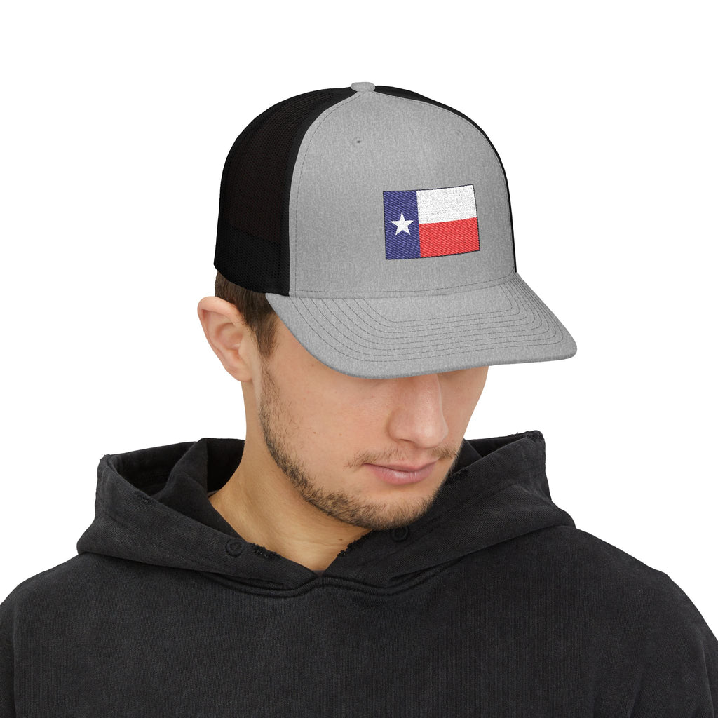 Texas Flag Embroidered Trucker Cap — Distressed Lone Star Snapback
