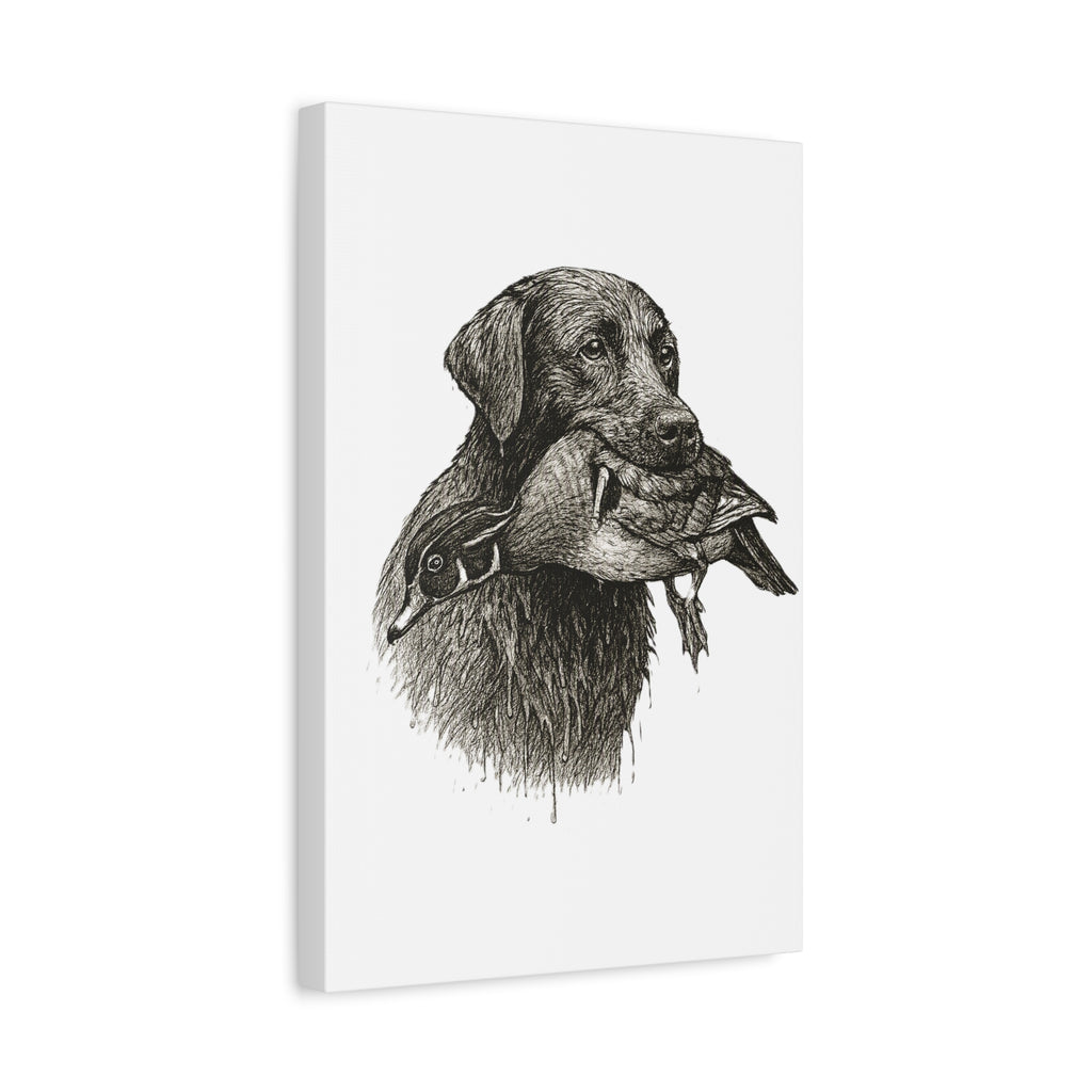 Retriever with Duck Canvas Print — Hunting Dog Wall Art, Rustic Wildlife Decor