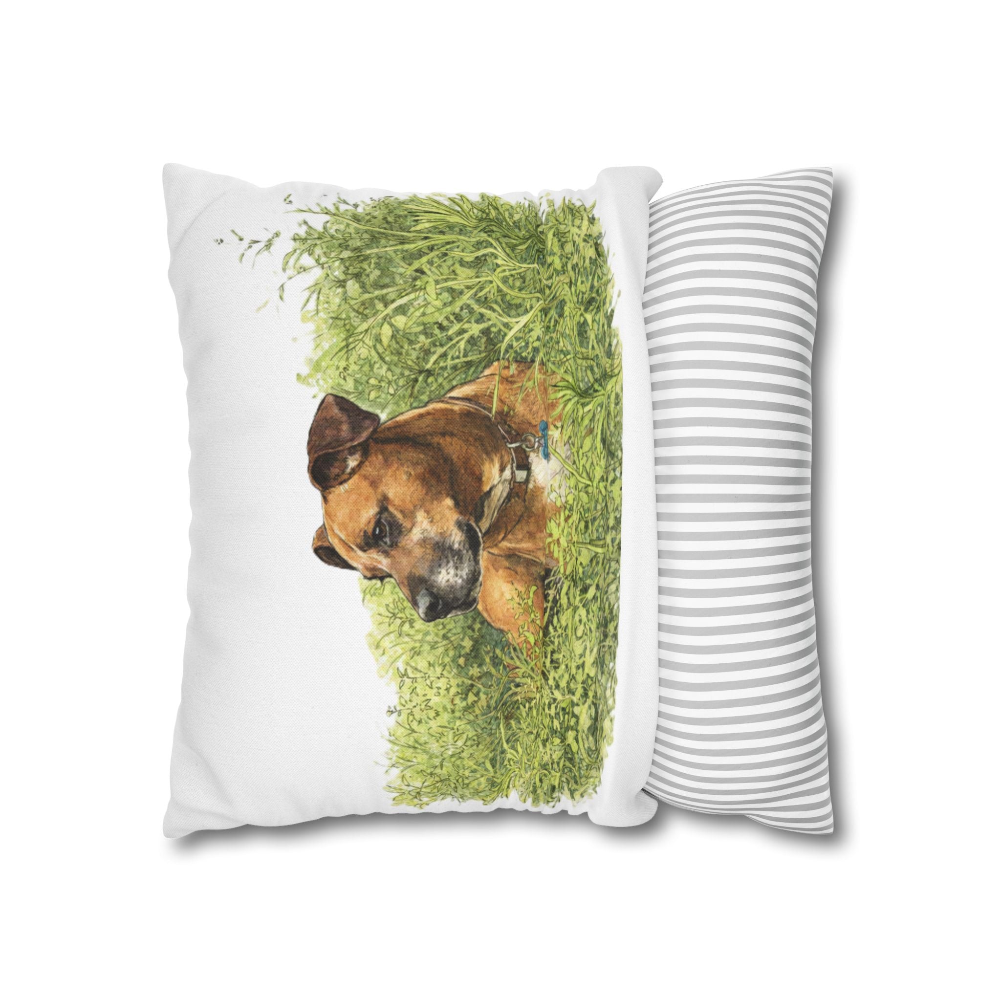 Dog Photo Throw Pillow — Brown Dog in Grass Spun Polyester Square Pillowcase