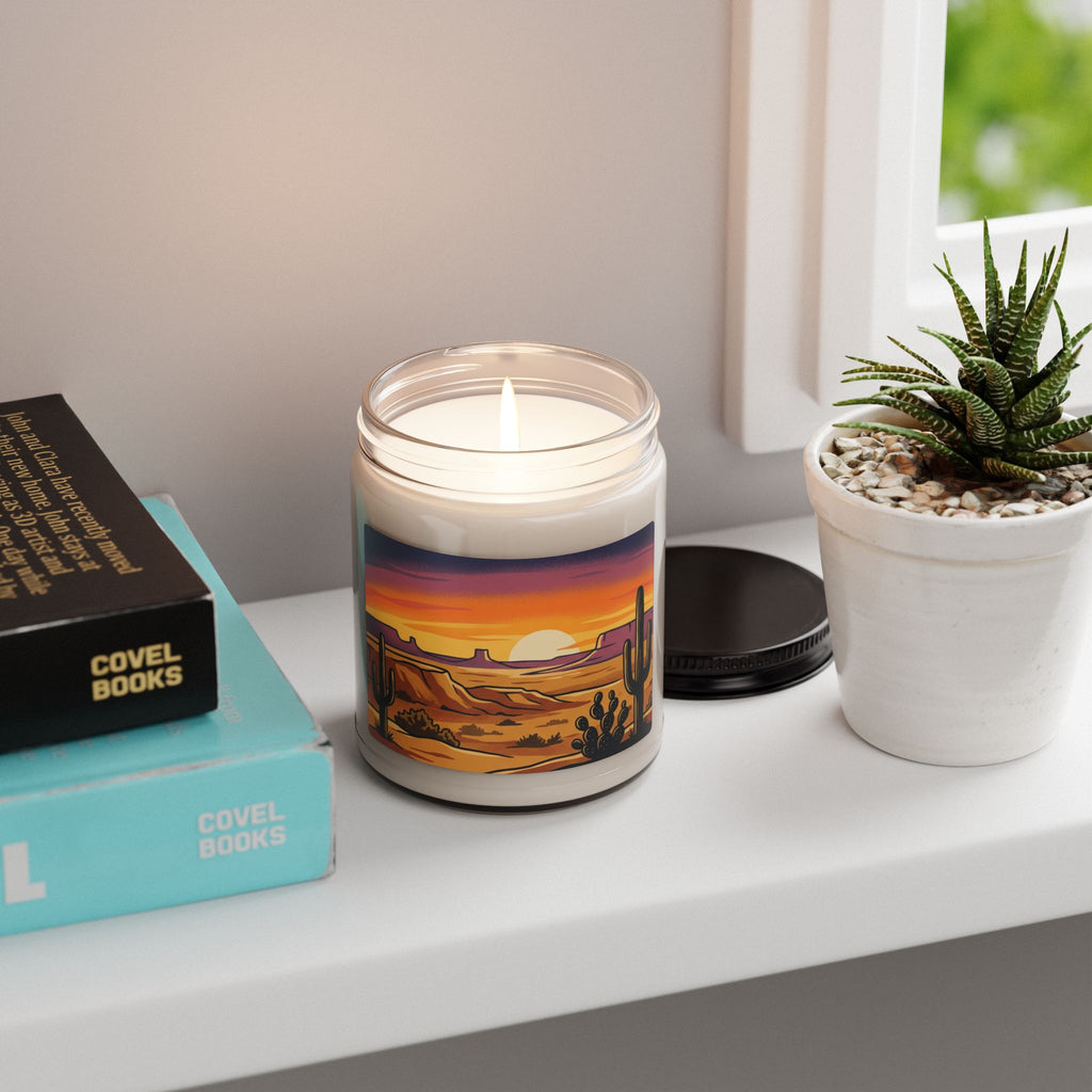 Desert Sunset Soy Candle — 9oz Scented Jar (Sunset Cactus Scenery)